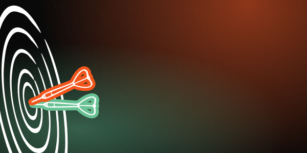 gezeichnete Dartscheibe mit zwei Dartpfeilen im Bulls Eye